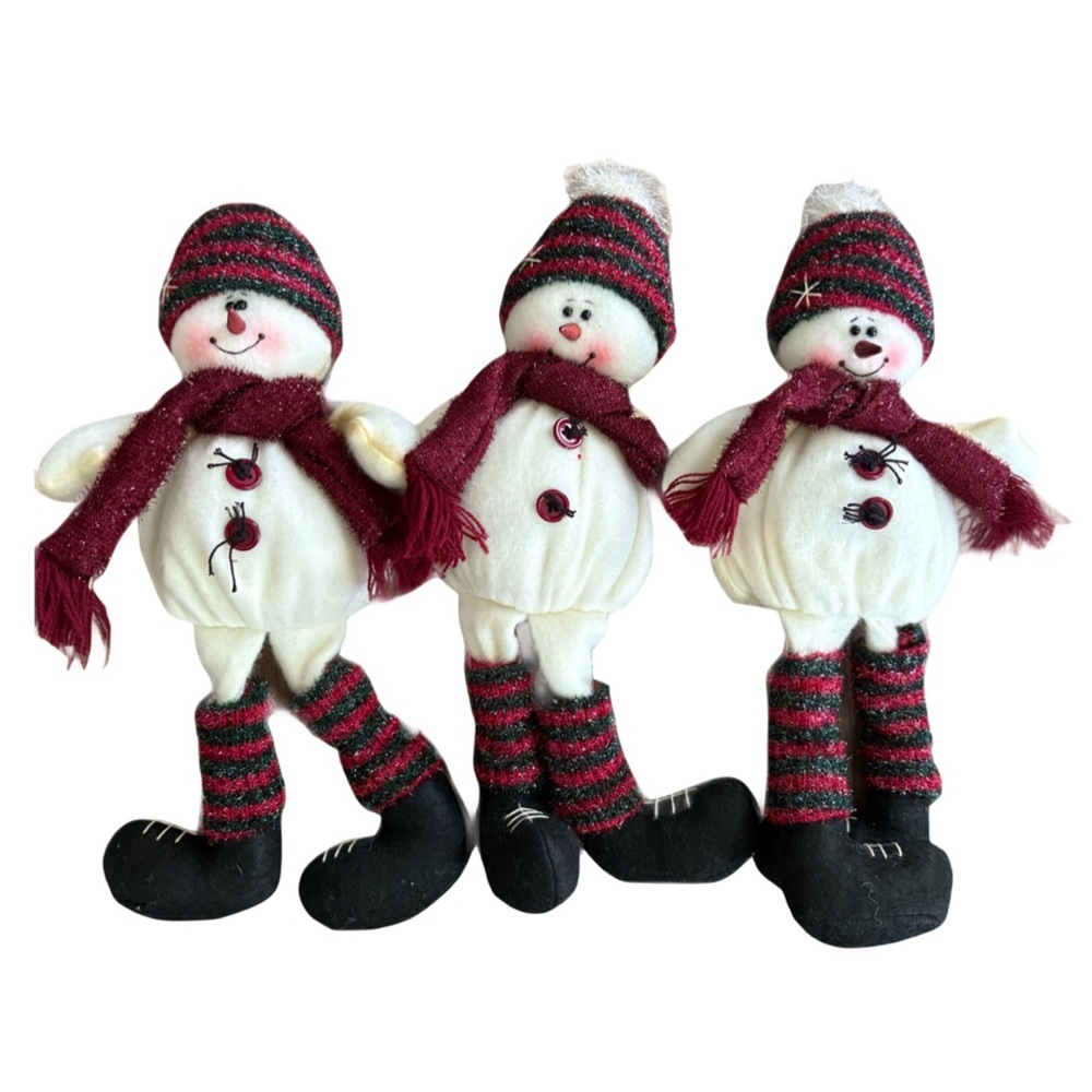 Snowman Trio with Red Striped Socks and Hat | Holiday Decor Collectible Festive